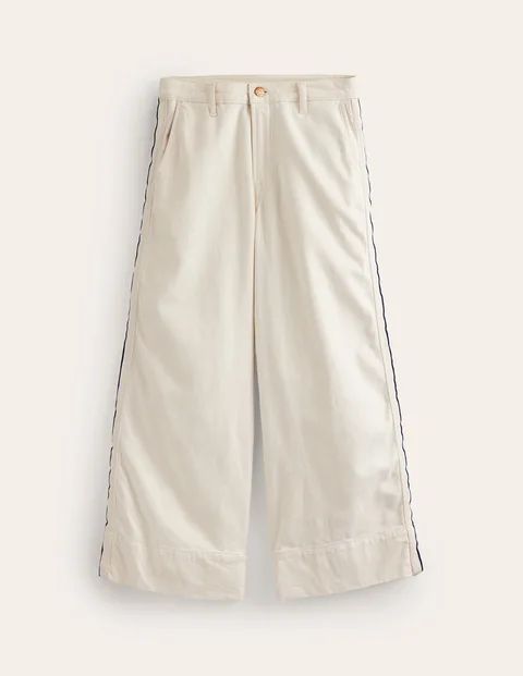 Side Stripe Wide Crop Jeans White Women Boden, Ecru