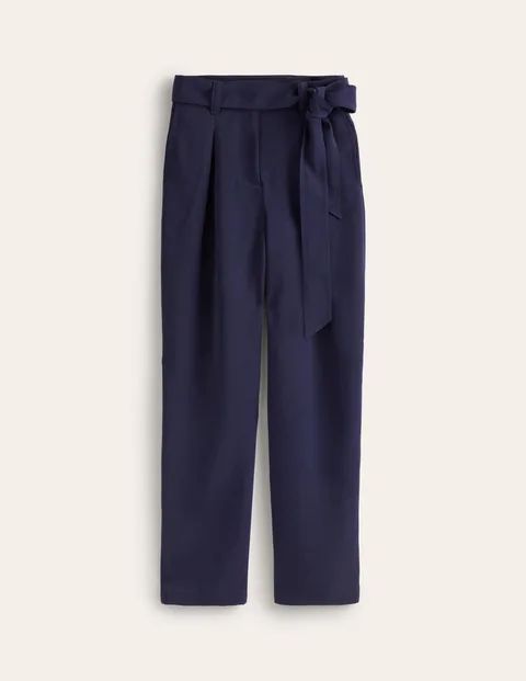 Tapered Tie Waist Trousers Blue Women Boden, French Navy