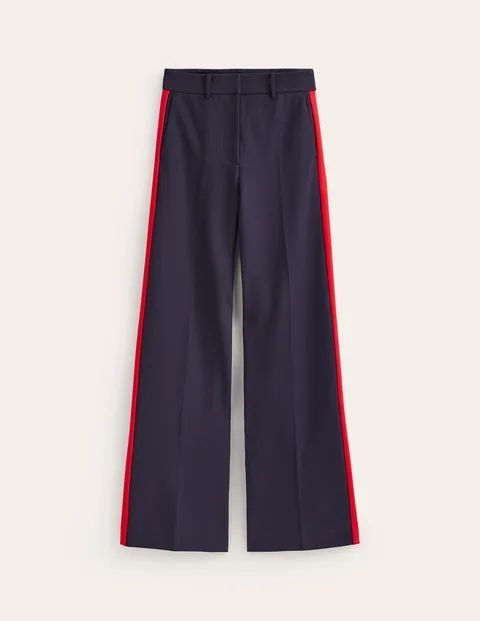 Westbourne Ponte Trousers Blue Women Boden, Navy with Red Side Stripe