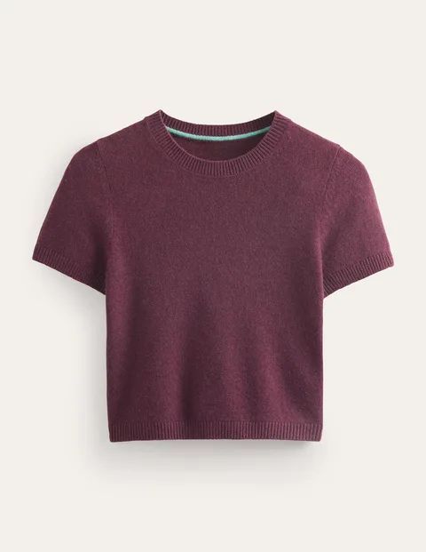 Cropped Cashmere T-Shirt Red Women Boden, Mulled Wine Melange