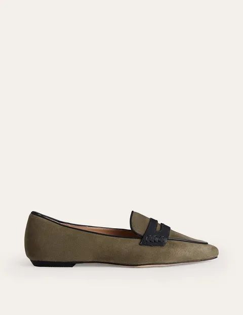 Pointed Loafers Green Women Boden, Deep Olive Kid Suede