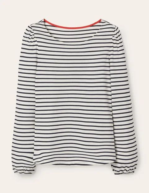 Supersoft Long Sleeve Top White Women Boden, Ivory, Navy