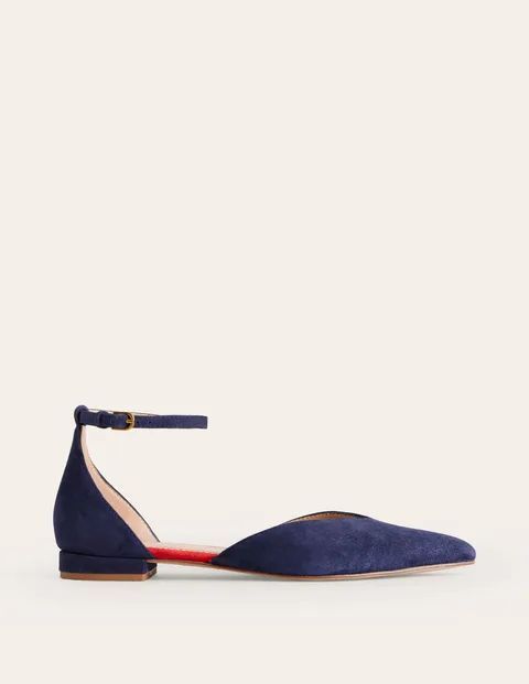 Ankle Strap Point Flats Blue Women Boden, Navy Suede