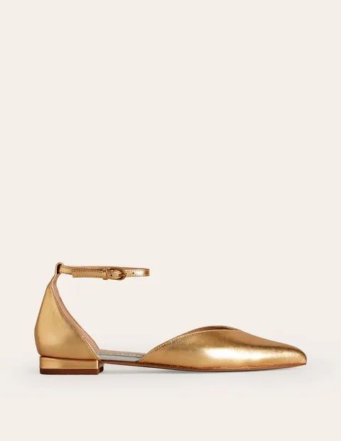 Ankle Strap Point Flats Metallic Women Boden, Gold Metallic Leather
