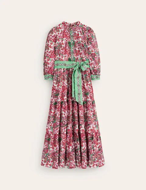 Alba Tiered Cotton Maxi Dress Green Women Boden, Multi, Fantastical