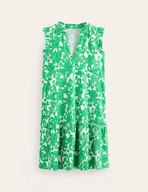 Daisy Jersey Short Tier Dress Green Women Boden, Bright Green, Opulent Whirl