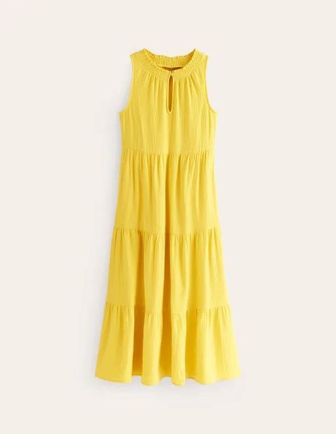 Double Cloth Maxi Tiered Dress Yellow Women Boden, Passionfruit