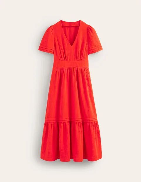 Eve Double Cloth Midi Dress Red Women Boden, Flame Scarlet