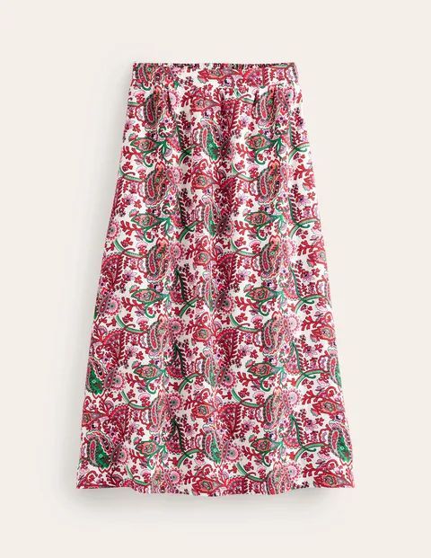 Florence Linen Midi Skirt Pink Women Boden, Ivory, Fantastical