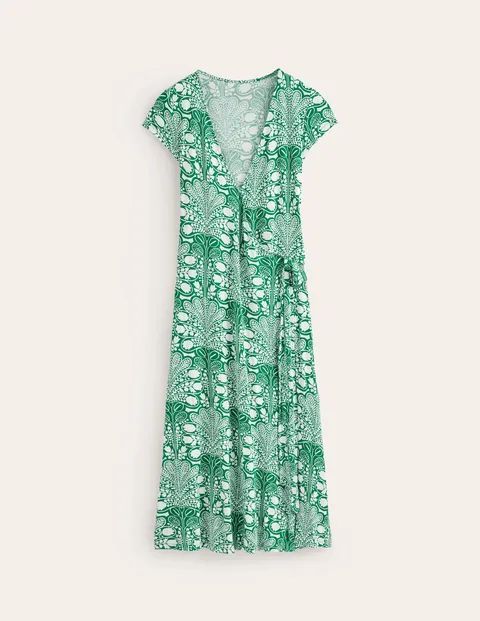Joanna Cap Sleeve Wrap Dress Green Women Boden, Green, Gardenia Swirl