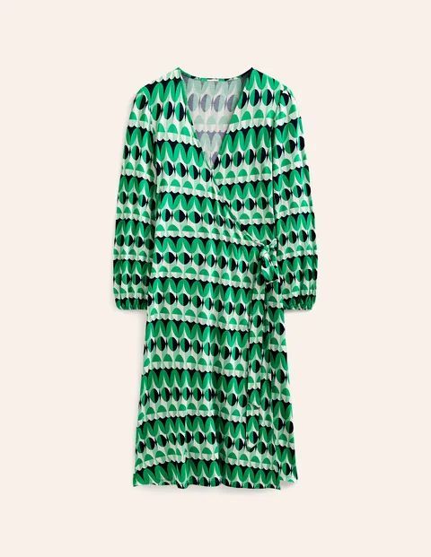 Joanna Jersey Midi Wrap Dress Green Women Boden, Ming Green, Abstract Illusion