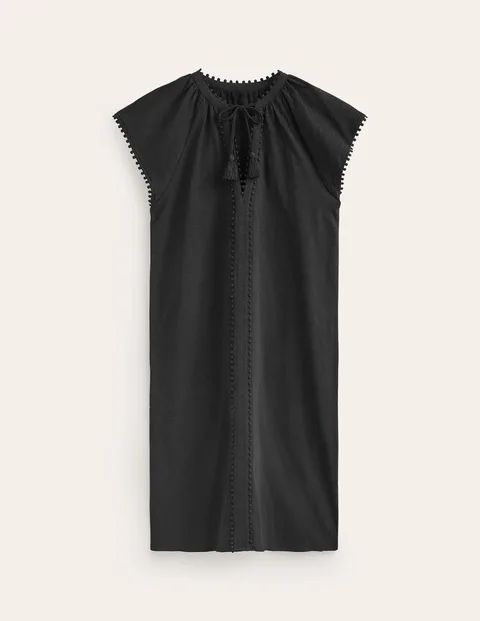 Millie Pom Cotton Dress Black Women Boden, Black