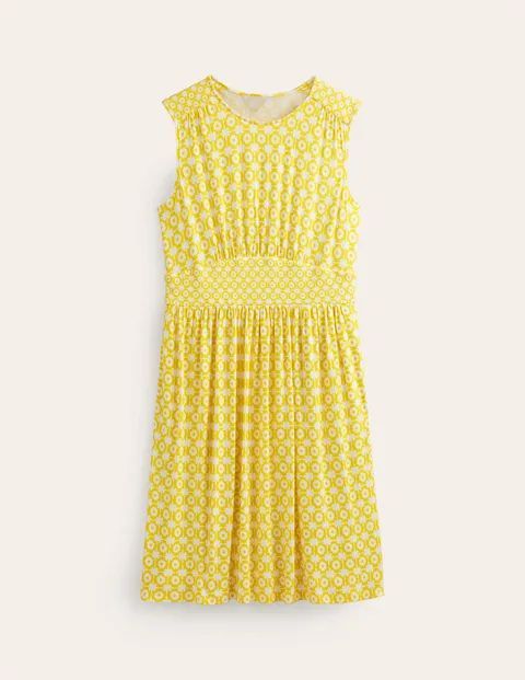 Thea Sleeveless Short Dress Yellow Women Boden, Passionfruit, Blossom tile