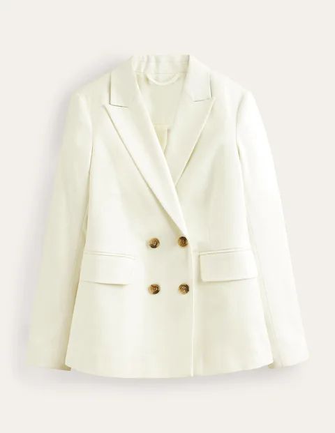 Double Breasted Twill Blazer White Women Boden, Ivory