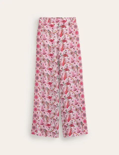 Palazzo Fluid Crepe Trousers White Women Boden, Floral Paisley