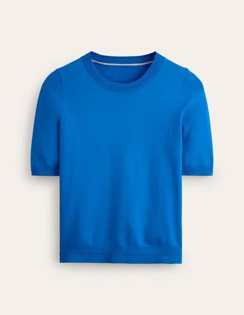 Catriona Cotton Crew T-Shirt Blue Women Boden, Bright Cyan Blue