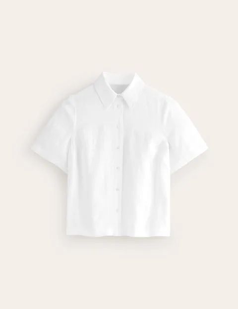 Hazel Short Sleeve Linen Shirt White Women Boden, White