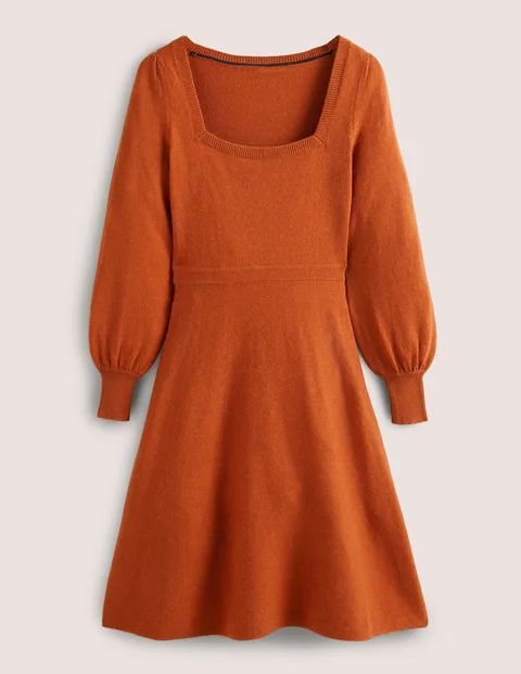 Square Neck Knitted Dress Red Women Boden, Copper Red