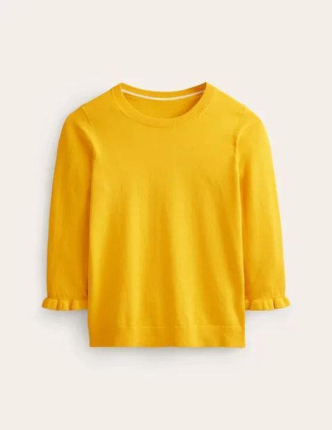 Cotton Merino Frill Jumper Yellow Women Boden, Mimosa Yellow