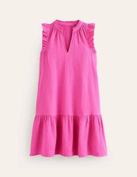Daisy Double Cloth Short Dress Pink Women Boden, Pop Pansy