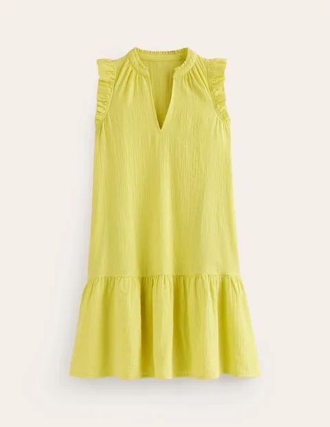 Daisy Double Cloth Short Dress Yellow Women Boden, Citrus Yellow