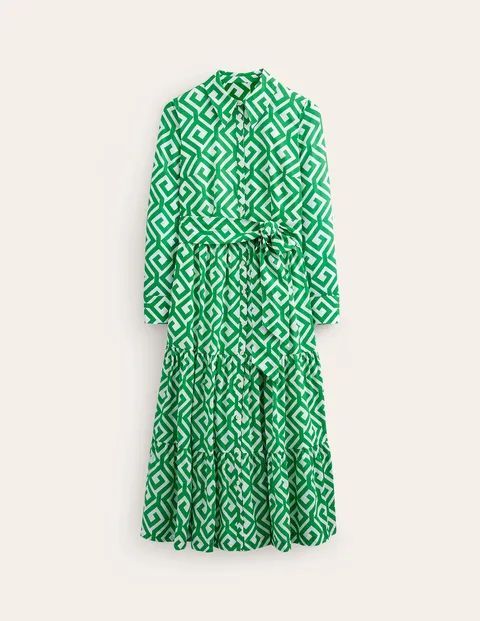 Flo Cotton Midi Shirt Dress Green Women Boden, Green Tambourine, Maze