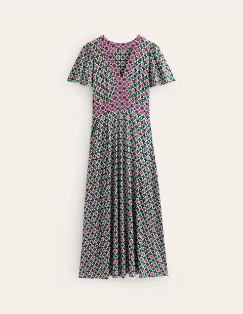Flutter Jersey Maxi Dress Multi Women Boden, Multi, Botanic Tile
