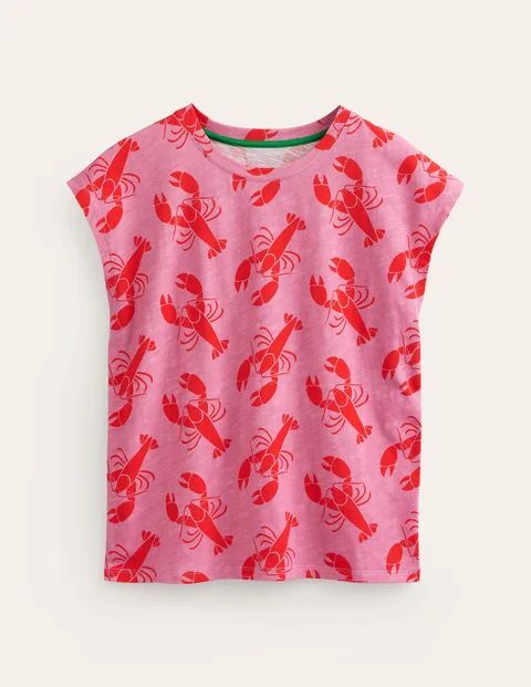 Louisa Printed Slub T-Shirt Pink Women Boden, Cashmere Rose, Lobster Small