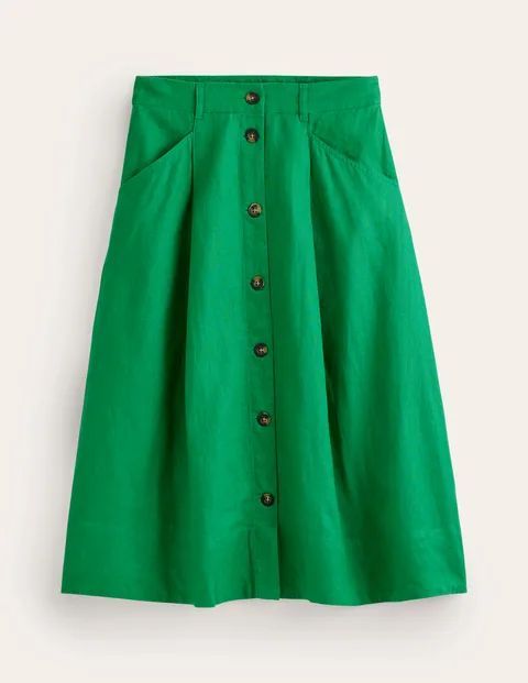 Petra Linen Midi Skirt Green Women Boden, Green Tambourine