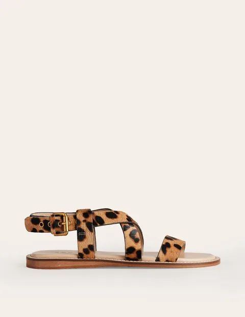 Cross Strap Flat Sandals Brown Women Boden, Classic Leopard