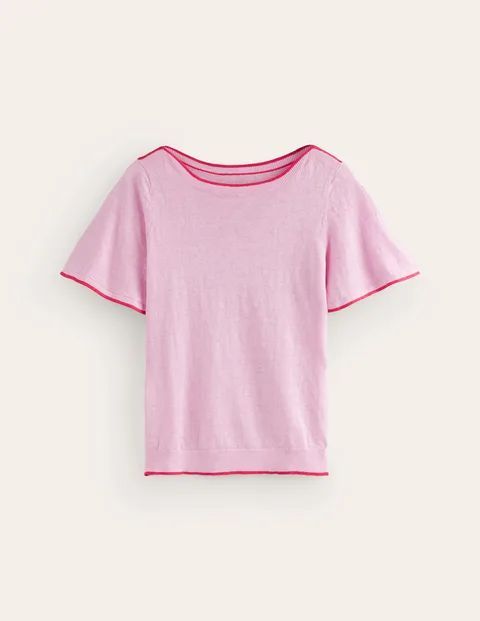 Maggie Boat Neck Linen T-Shirt Pink Women Boden, Soft Peony Pink