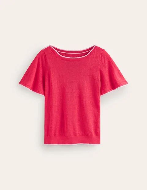 Maggie Boat Neck Linen T-Shirt Red Women Boden, Bright Coral