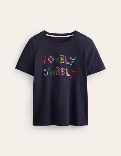 Rosa Embroidered T-Shirt Blue Women Boden, Lovely Jubbly