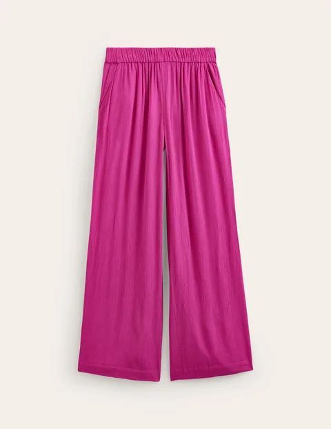 Crinkle Wide Trousers Pink Women Boden, Phlox Pink