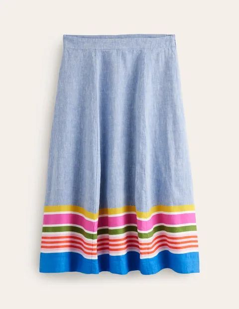 Stripe Hem Linen Skirt Multi Women Boden, Blue Multistripe