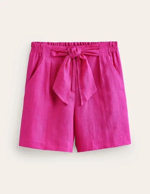 Tie Waist Linen Shorts Pink Women Boden, Pop Pansy