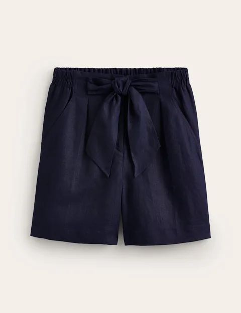 Tie Waist Linen Shorts Blue Women Boden, Navy