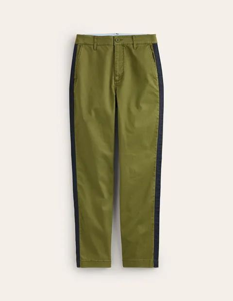 Barnsbury Chino Trousers Green Women Boden, Khaki Navy Side Stripe