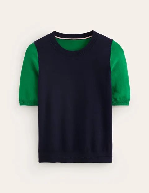 Catriona Cotton Crew T-Shirt Blue Women Boden, Navy/ Rich Emerald