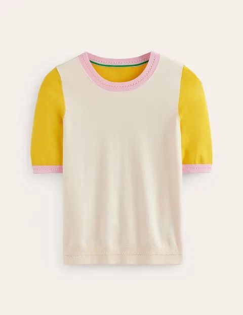 Catriona Cotton Crew T-Shirt Multi Women Boden, Warm Ivory/ Mimosa Yellow