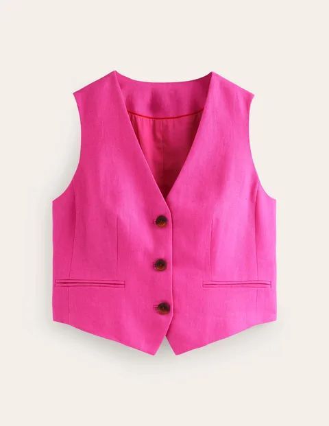 Tailored Linen Waistcoat Pink Women Boden, Pop Pansy