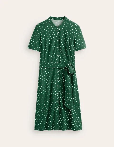 Julia Short Sleeve Shirt Dress Green Women Boden, Green, Scattered Brand Spot