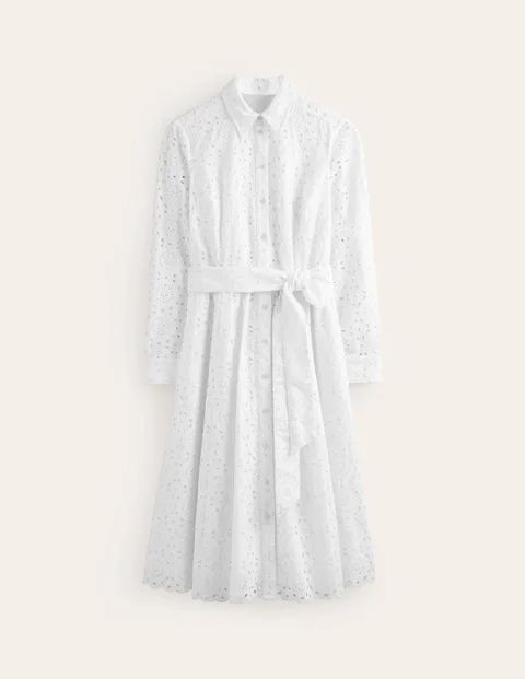 Kate Broderie Midi Shirt Dress White Women Boden, White