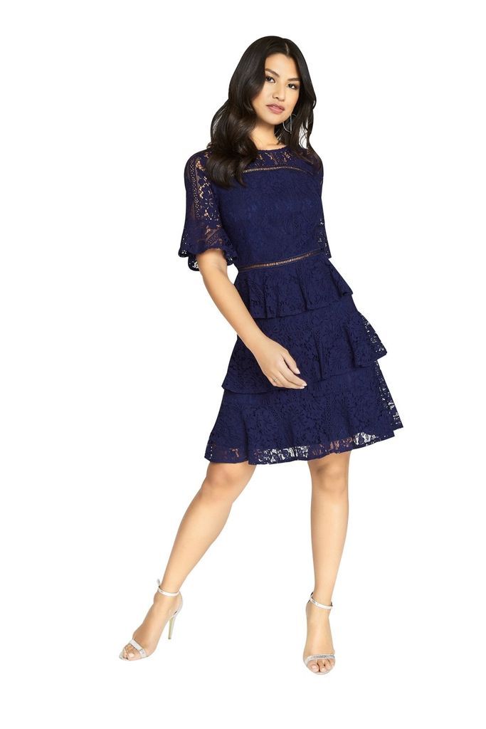 Bibi Tiered Lace Shift Dress size: 10 UK, colour: Navy