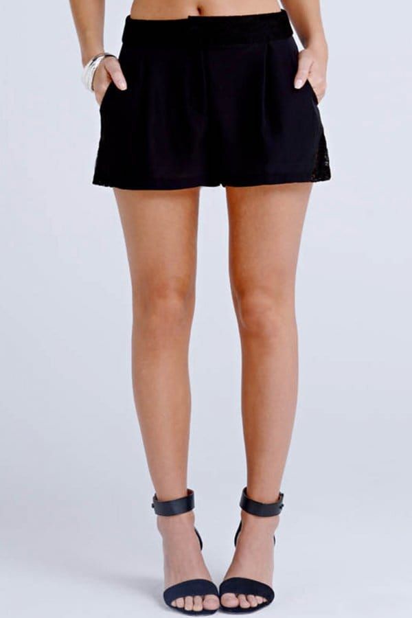 Black Lace Trim Shorts size: 8 UK, colour: Black