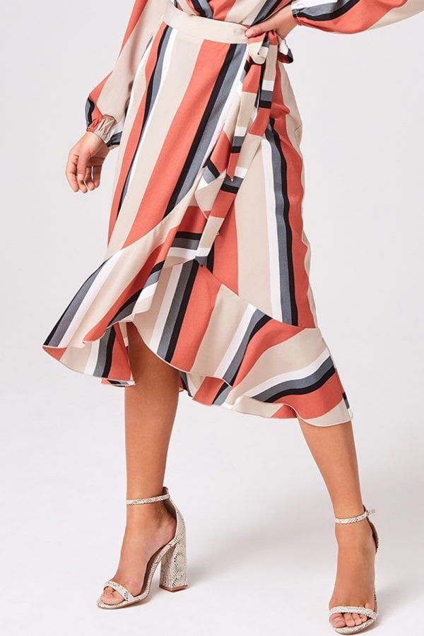 Transit Terracotta Stripe Frill Wrap Skirt Co-ord size: