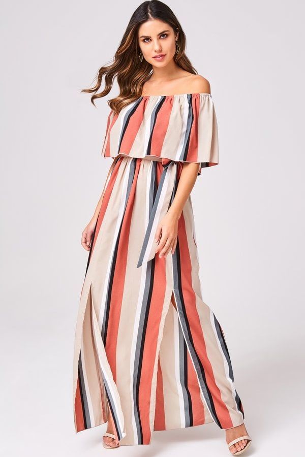 Faithful Terracotta Stripe Off-The-Shoulder Maxi Dress