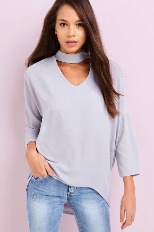 Grey Choker Top  size: ONE SIZE, colour: Grey