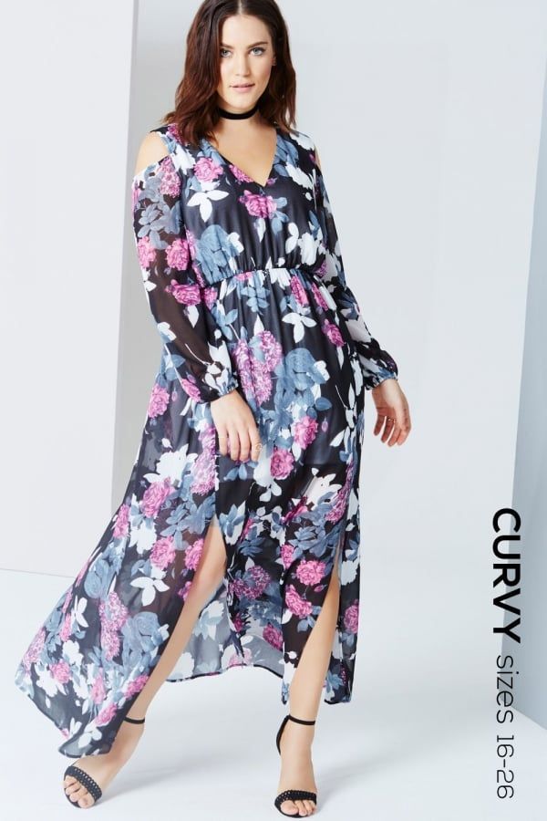 Floral Print Cold Shoulder Maxi Dress size: 16 UK, colou