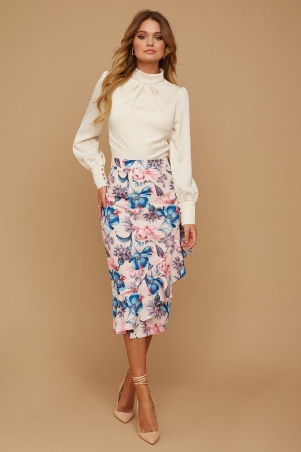 Ramsay Ballet Pink Floral-Print Frill Pencil Skirt size: 6